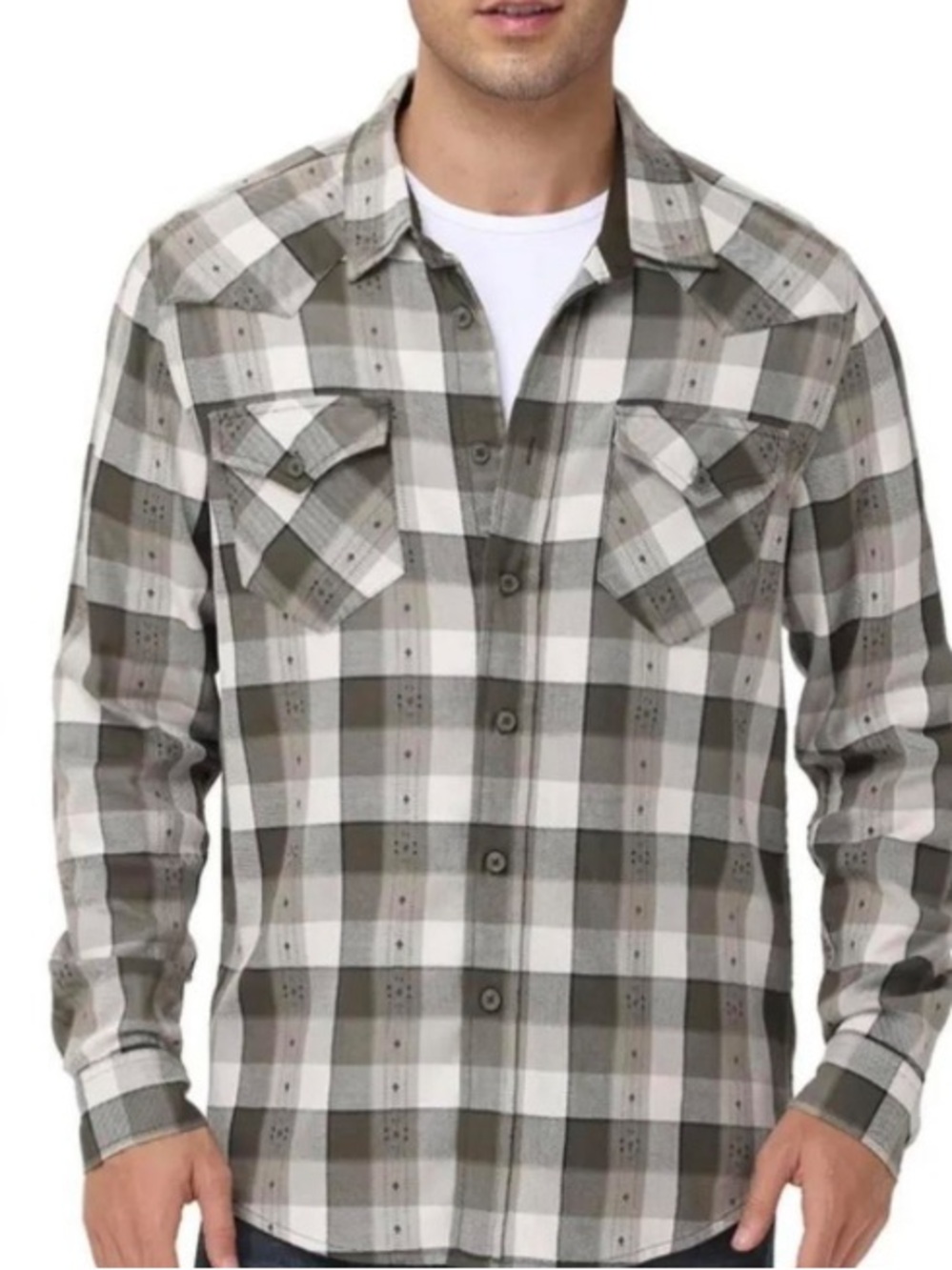 Frye Black & White Plaid Men's Button-Down Shirt Jacket size Large